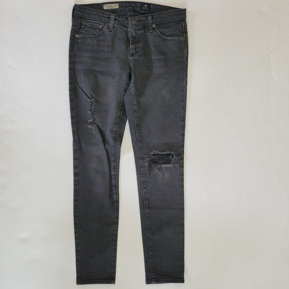 AG Legging Skinny Ankle Jean in Faded Black Dark Gray Destroyed - Picture 1 of 9
